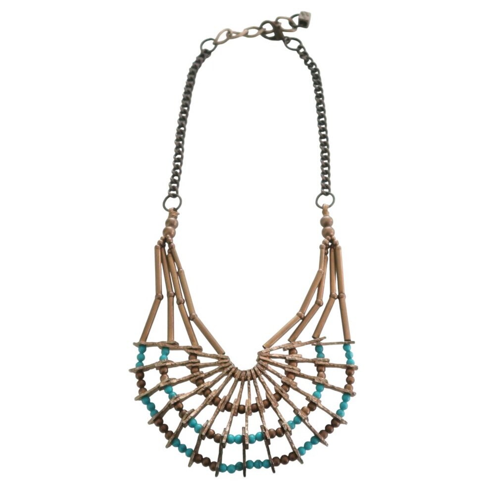 PAM HIRAN Beaded fan collar statement necklace
